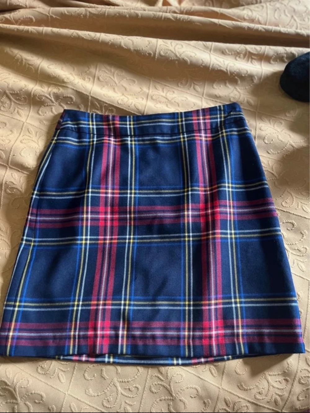 Talbots Navy Plaid Mini Skirt with Pink and Yellow Stripes